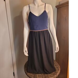 Pixley Navy Black Maxi Dress Pink Trim M Balletcore Fae Cottagecore Modest Flair